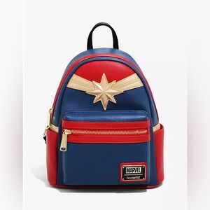 Loungefly Disney Leather Marvel Captain Marvel Red Blue Gold Backpack Medium